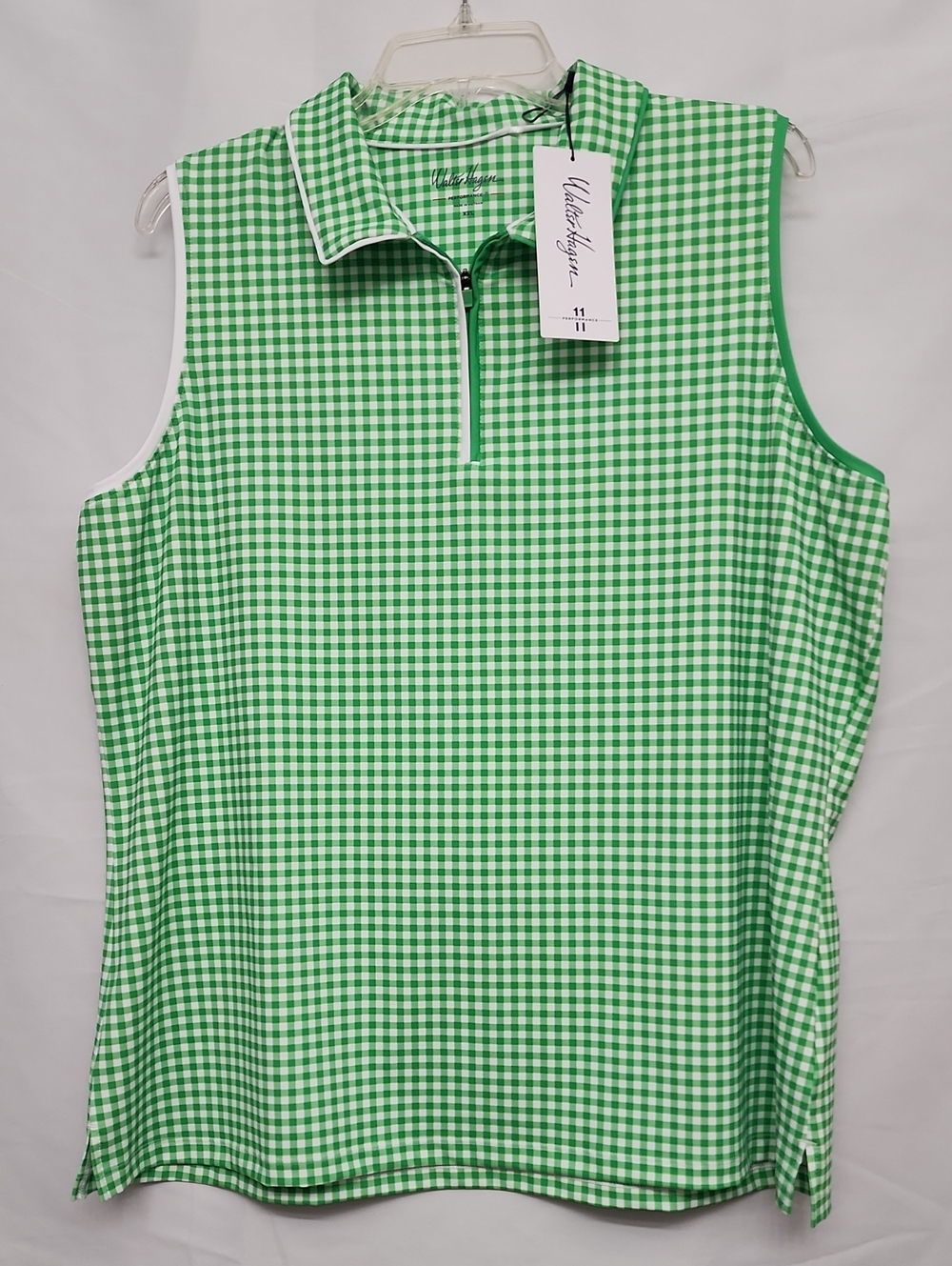 Walter Hagen Green Gingham Sleeveless Zip Polo Performance Tank Women's XXL New